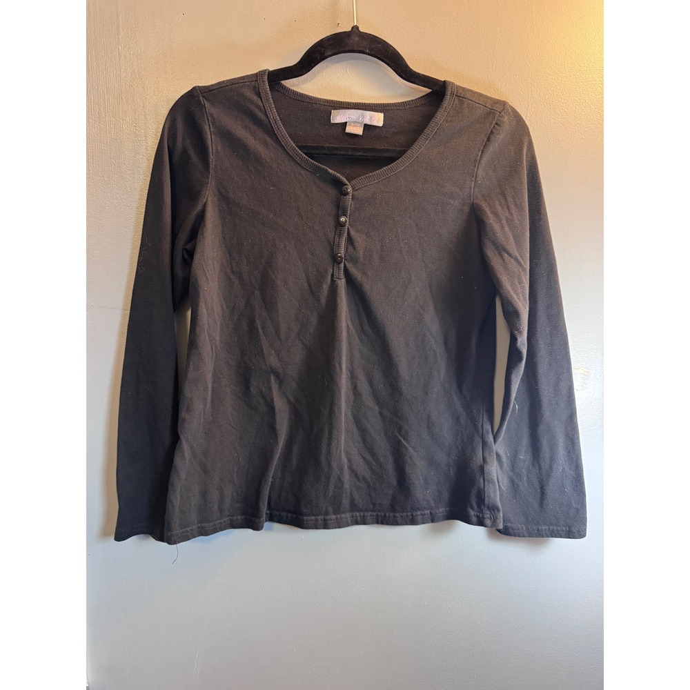 Willow Wear Womens Long Sleeve Henley Top Black Size S Scoop Neck Cotton Blend